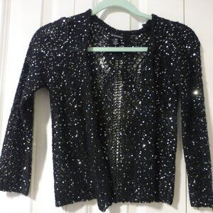 LE CHATEAU black shimmery sequins open front three quarter sleeve cardigan